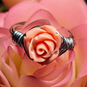 Wire and Rose Bead Ring